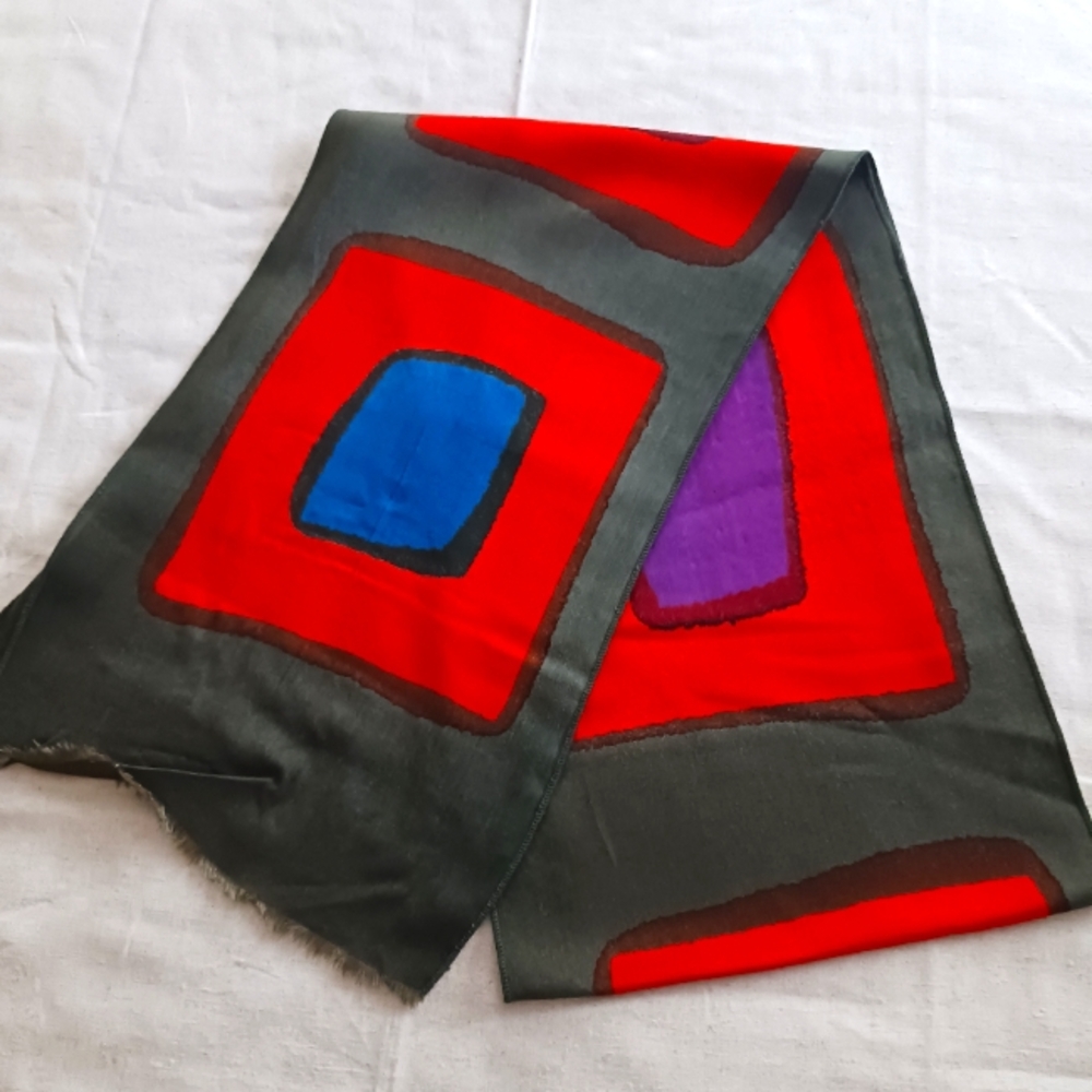 Vintage Abstract Scarf Rectangular Fine Cotton Br… - image 2